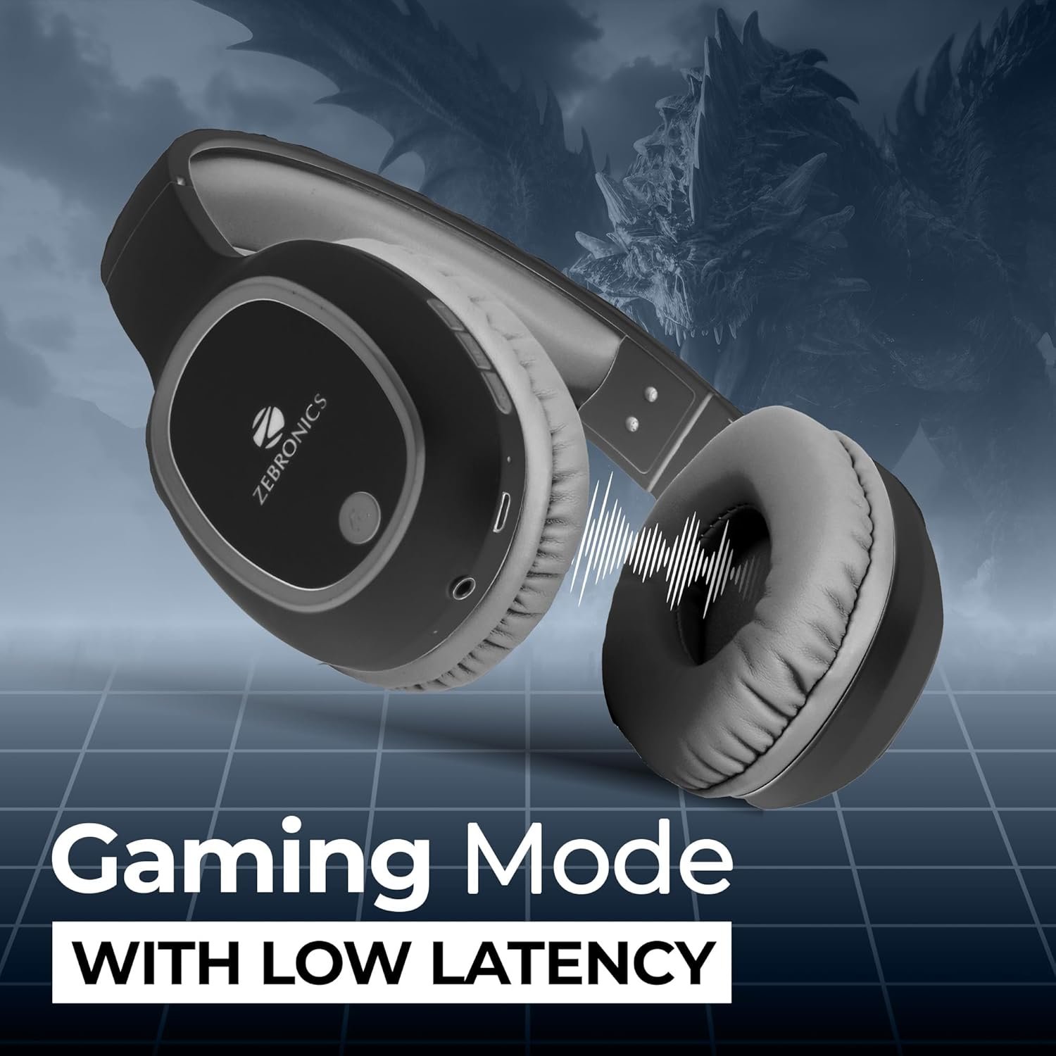 Zebronics Wireless Headphones, Upto 60Hrs Playback, 40mm Drivers, BT v6.0, AUX, Micro SD, Media/Volume Control, Type-C Charging, Dual Pairing, Gaming Mode, Adjustable Headband (Thunder, Black) - Image 4