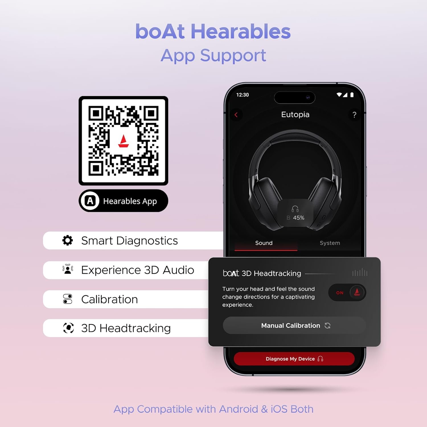 Boat Nirvana Eutopia Bluetooth Over Ear Headphones with Head Tracking Function, Spatial Audio,20 HRS Playtime, Enx™ Tech, ASAP™ Charge, Hearables App(Android & iOS Compatible)(Primia Black) - Image 4
