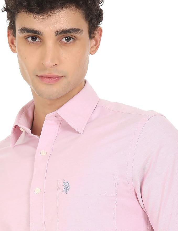 U.S. Polo ASSN. Men Cotton Tailored Fit. Oxford Stretch Spread Collar Casual Shirt - Image 6