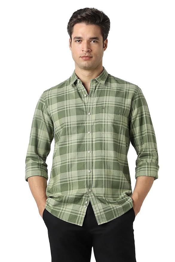 Peter England Men's Checkered Cotton Shirt | Smart Casual | Full Sleeves