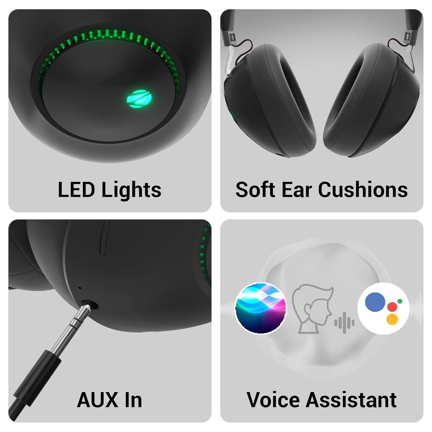 ZEBRONICS Duke Over Ear Wireless Headphone with Up to 60h Backup,Supports Bluetooth,Dual Pairing,Gaming Mode,Environmental Noise Cancellation (ENC),LED Lights,Deep Bass,Voice Assistant Support (Black) - Image 5