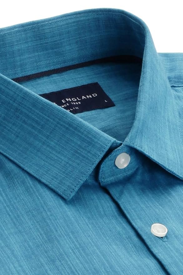 Peter England Men's Slim Fit Full Sleeve Formal Textured Solid Shirt | Festive Duo-Tone Colour | 100% Cotton - Image 4
