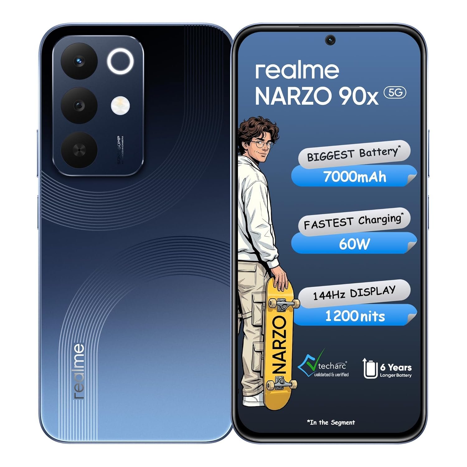 realme NARZO 90x 5G (Marine Blue,8GB+128GB) | 7000mAh + 60W Biggest Battery & Fastest Charging in The Segment* | 144Hz Bright Display | Sony 50MP AI Rear Camera | AI Assist | 400% Ultra Boom Speaker