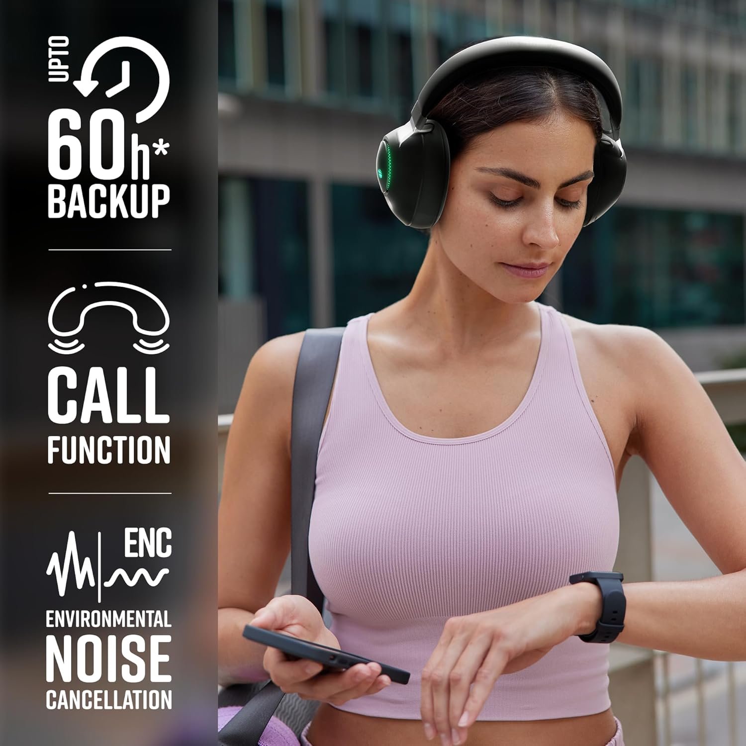 ZEBRONICS Duke Over Ear Wireless Headphone with Up to 60h Backup,Supports Bluetooth,Dual Pairing,Gaming Mode,Environmental Noise Cancellation (ENC),LED Lights,Deep Bass,Voice Assistant Support (Black) - Image 6