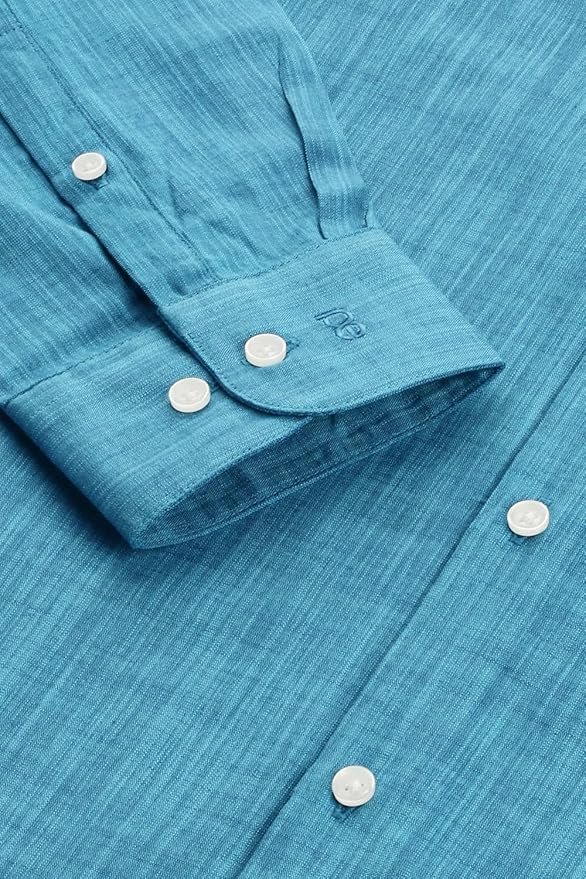 Peter England Men's Slim Fit Full Sleeve Formal Textured Solid Shirt | Festive Duo-Tone Colour | 100% Cotton - Image 5