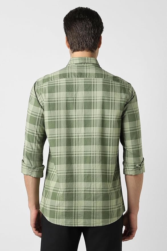 Peter England Men's Checkered Cotton Shirt | Smart Casual | Full Sleeves - Image 3