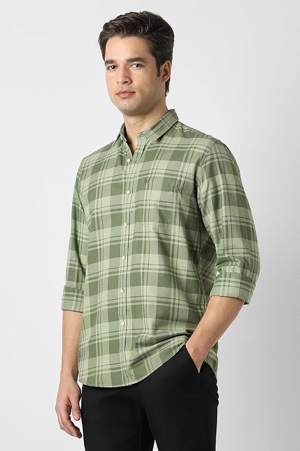 Peter England Men's Checkered Cotton Shirt | Smart Casual | Full Sleeves - Image 4