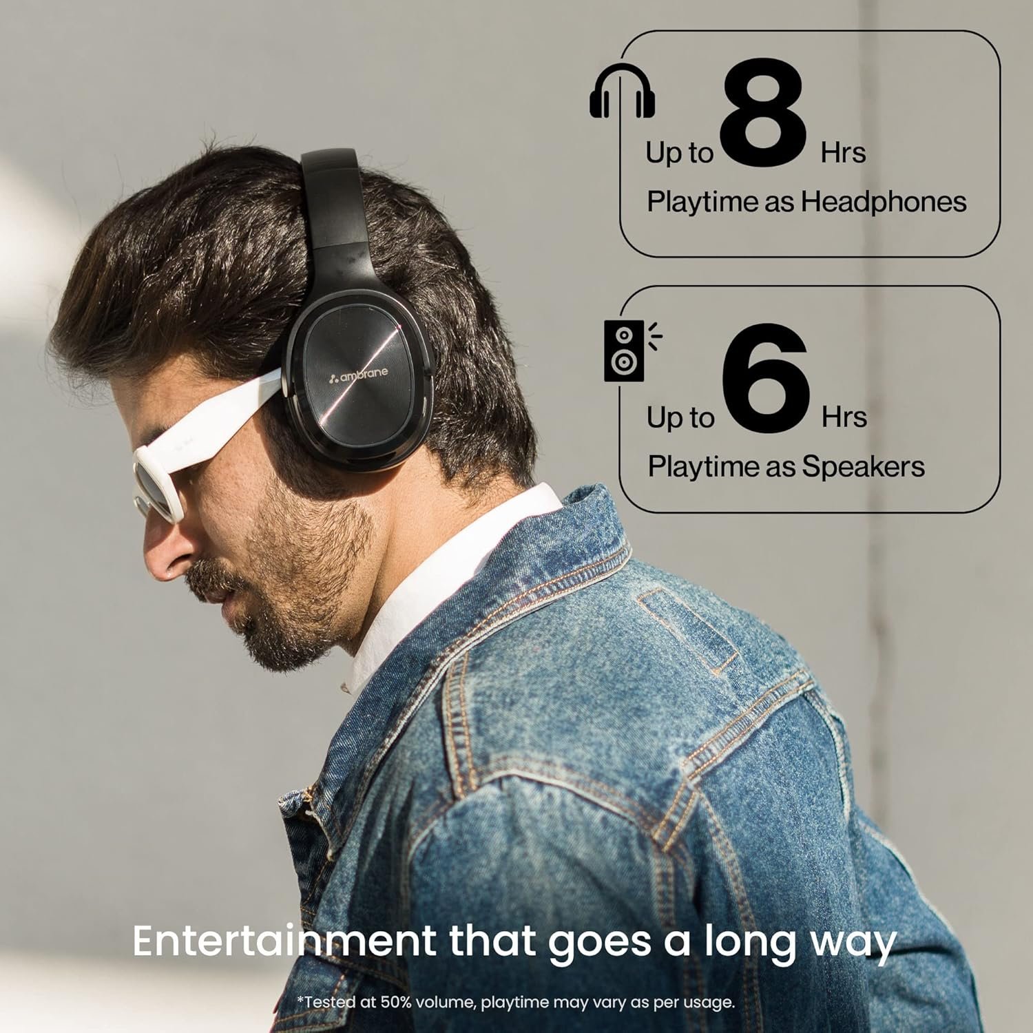 Ambrane RangerZ 2-in-1 Wireless Headphones Cum Speakers, Up to 8 Hrs Playtime, 40mm Drivers with BoostedBass™, Bluetooth V5.1, 180° Rotatable, AUX & SD Card Support, Multifunctional Buttons (Black) - Image 5