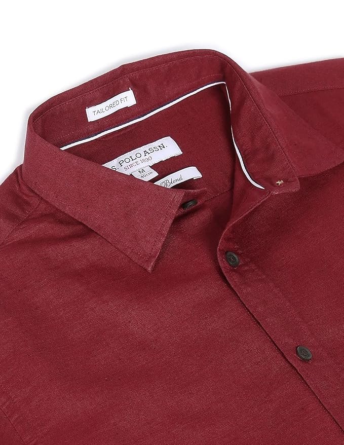 U.S. Polo ASSN. Men's Solid Cotton Linen Tailored Fit Spread Collar Casual Shirt - Image 6
